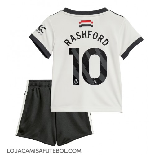 Camisa de Futebol Manchester United Marcus Rashford #10 Equipamento Alternativo Infantil 2024-25 Manga Curta (+ Calças curtas)